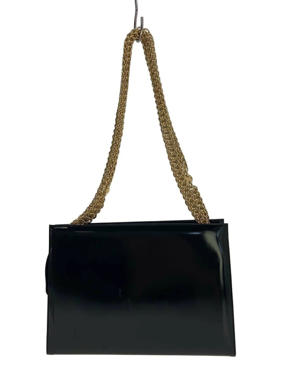 Salvatore Ferragamo Chain Shoulder Bag Patent Vernis Leather Black Surface